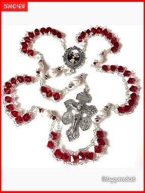 Catholic Holy Family Rosary Cross Necklace Crystal Pearl Beads